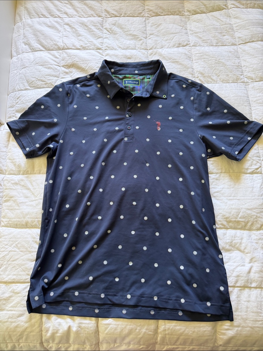 William Murray Golf Navy Polo with White Golf Balls and Red Logo